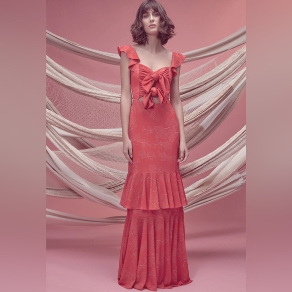 no pise la grama Dresses & Skirts - No Pise La Grama Sz 8 Luna Bonita Red Ruffle Orchid Floral Print Maxi Dress